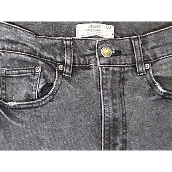 Ardene Raw Hem‎ High Rise Baggy Jeans in Faded Black Distressed Wash Size 3 - Picture 4 of 6